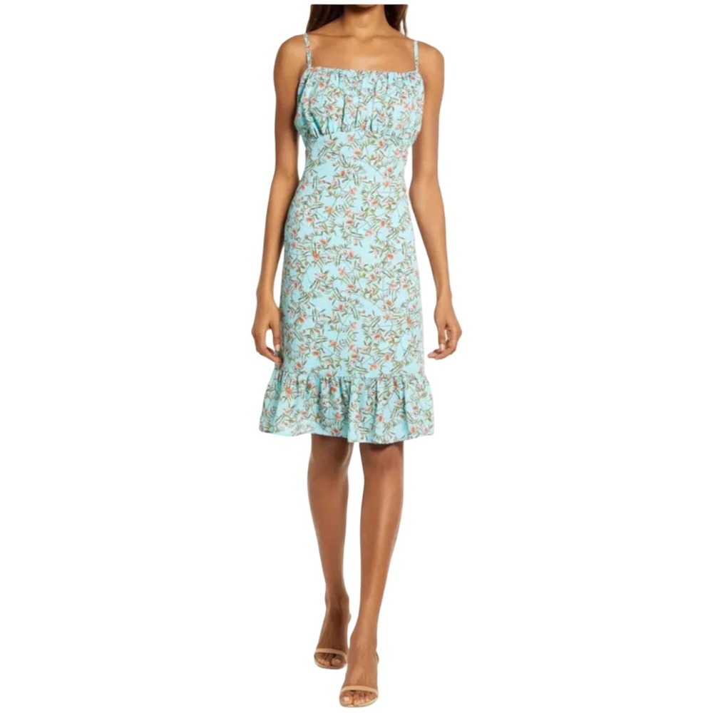 Chelsea28 Women’s Turquoise Aqua Floral Midi Dress NWT Size Small‎ Summer Party